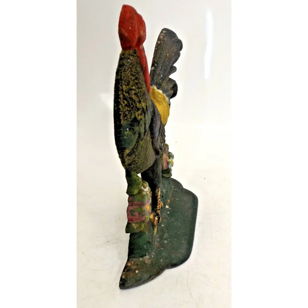 Cast Iron 7.5'' Rooster Doorstop Bookend Painted Farmhouse Chicken